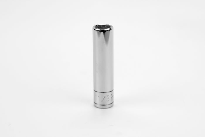 11/32" 1/4" Drive 6 Point Fractional Deep Chrome Socket