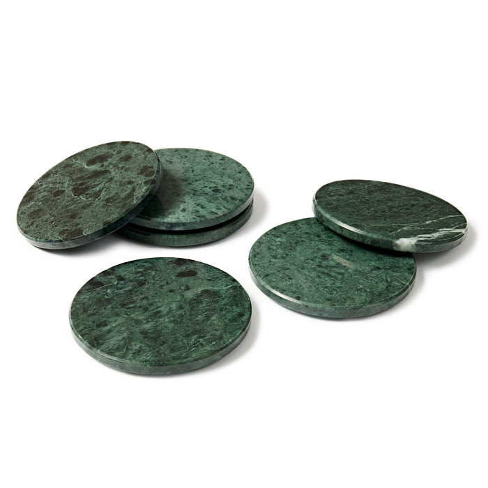 12pc Round Marble Placemats & Round Coasters Set - 30cm - Green