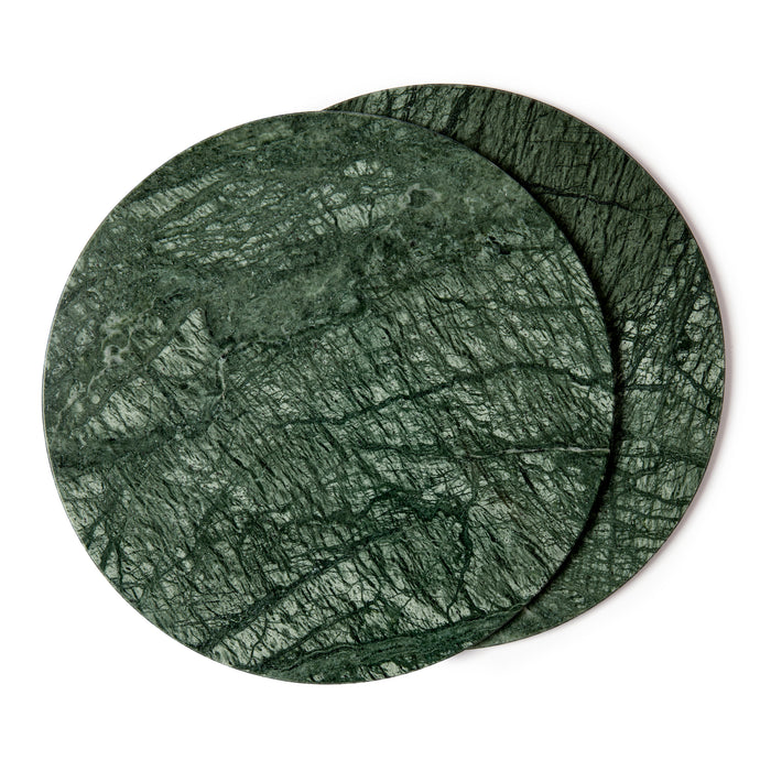 12pc Round Marble Placemats & Square Coasters Set - 30cm - Green