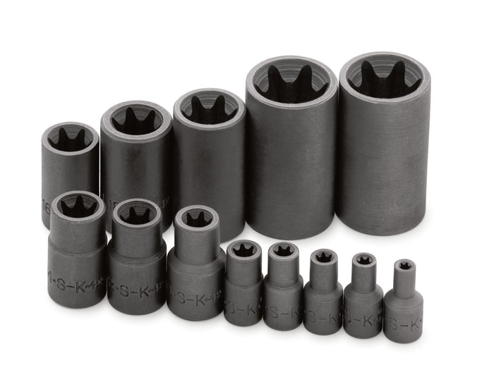 13 Piece 1/4", 3/8" and 1/2" Drive Female TORX Socket Set
