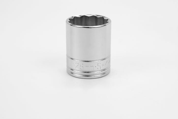 28 mm 1/2" Drive 12 Point Metric Standard Chrome Socket