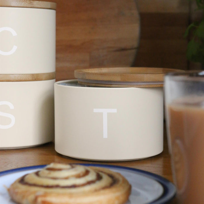 3pc Stacking Tea Coffee Sugar Cream Canister Set with Bamboo Lids