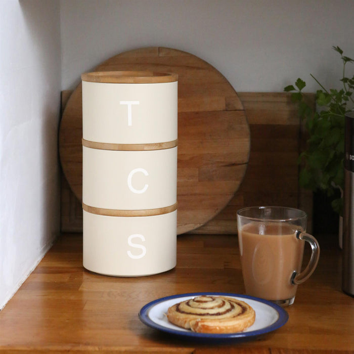 3pc Stacking Tea Coffee Sugar Cream Canister Set with Bamboo Lids