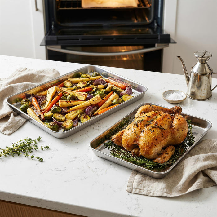 4 Piece Stainless Steel Baking Tray Set - 4 Sizes