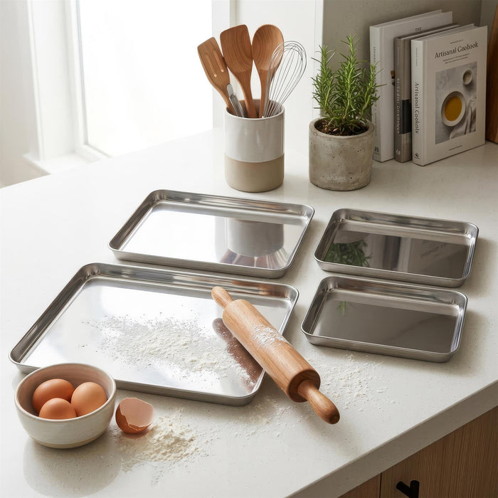 4 Piece Stainless Steel Baking Tray Set - 4 Sizes