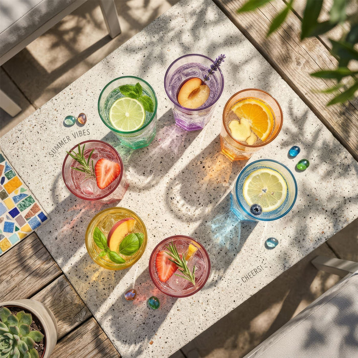 400ml Panelled Highball Glasses with Coloured Base - Pack of Six