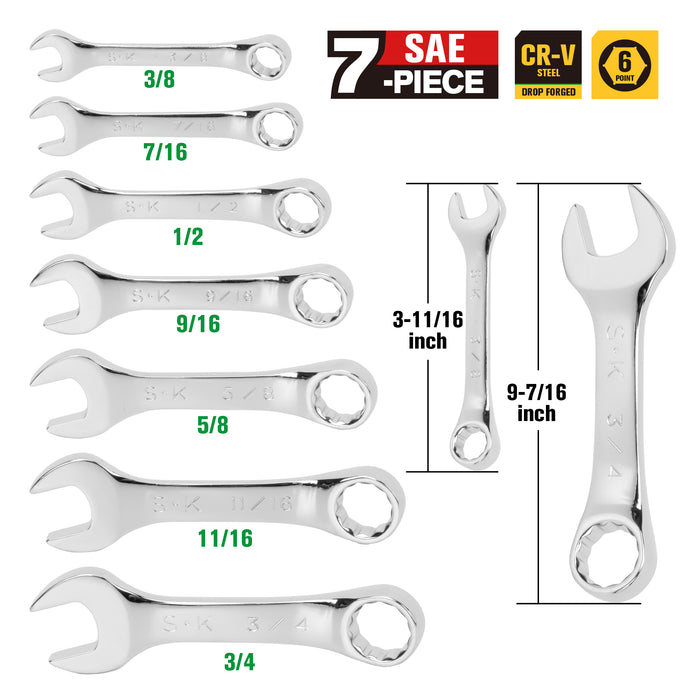 SK01489A - 7 Piece 12 Point SAE Short SuperKrome® Combination Wrench Set View 2