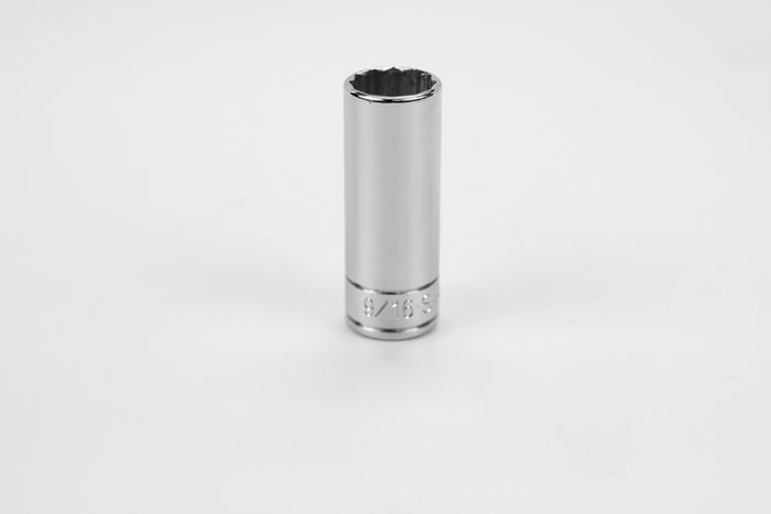 9/16" 1/4" Drive 12 Point Fractional Deep Chrome Socket
