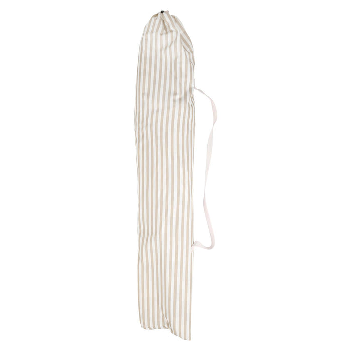 Beige Striped 1.4m Wooden Garden Parasol with Tassel Fringe & Base