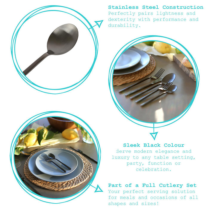 Black 20cm Stainless Steel Dessert Spoons - Pack of 4