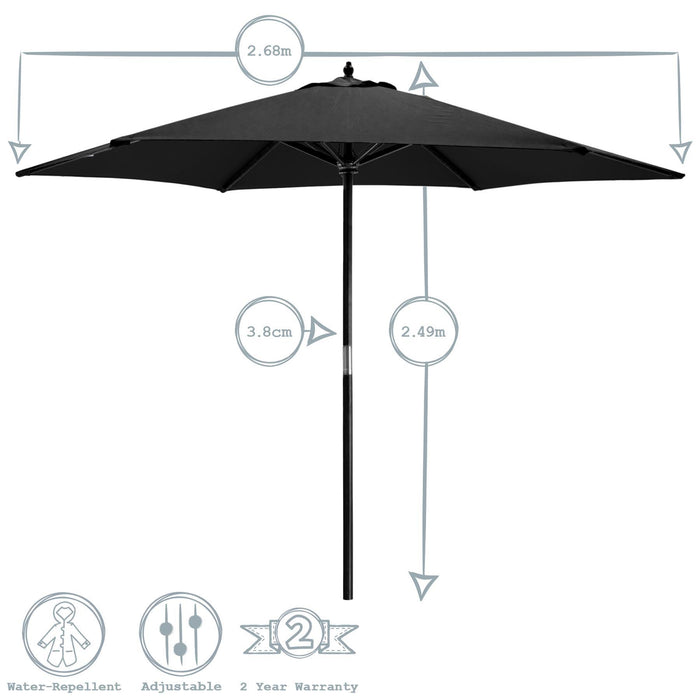 Black 2.7m x 2.5m Wooden Garden Parasol