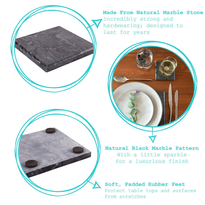 Black Square Marble Coasters - Pack of 6