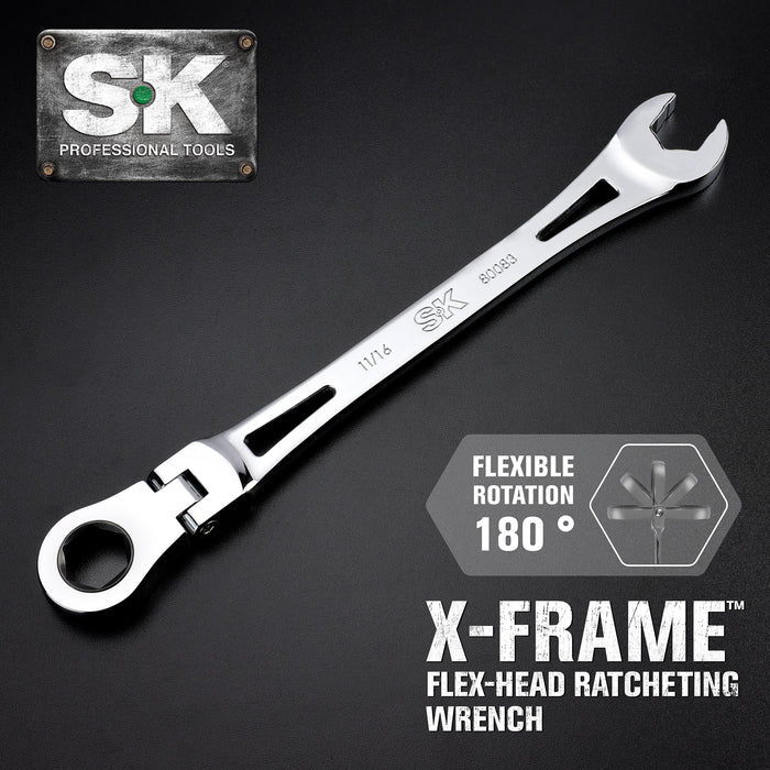 SK80084 - Flex-Head X-Frame® 6-Point SAE Chrome Ratcheting Combination Wrench, 3/4" View 2