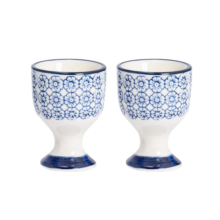 Floral Hand Printed Stoneware Egg Cups - Pack of Two