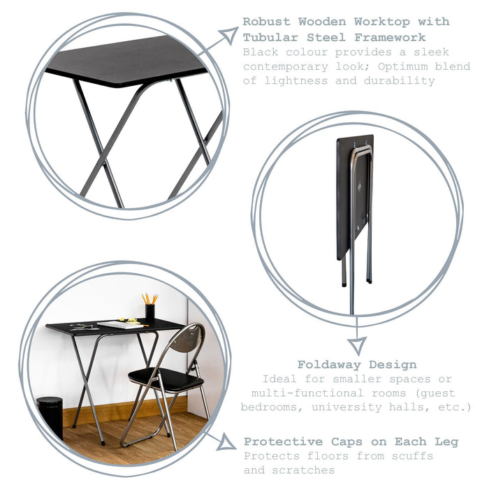 Folding Wooden Desk - Black & Silver