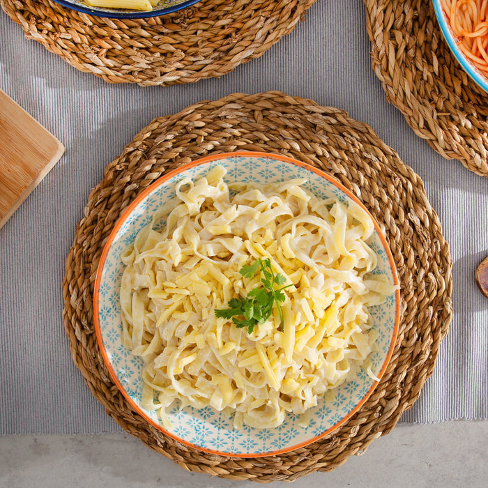 Light Blue 22cm Hand-Printed Stoneware Pasta Bowl