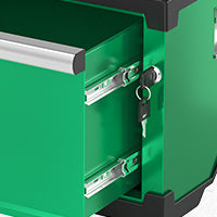 Green SK Tools USA modular stackable storage toolbox with secure locking drawers and smooth sliding rails