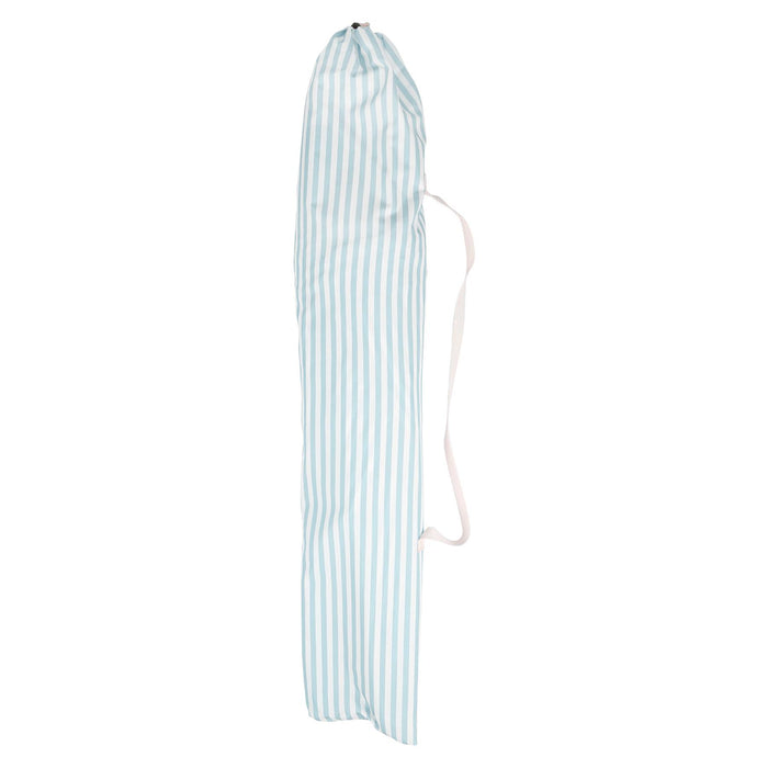 Pastel Blue Striped 1.4m Wooden Garden Parasol with Tassel Fringe & Base