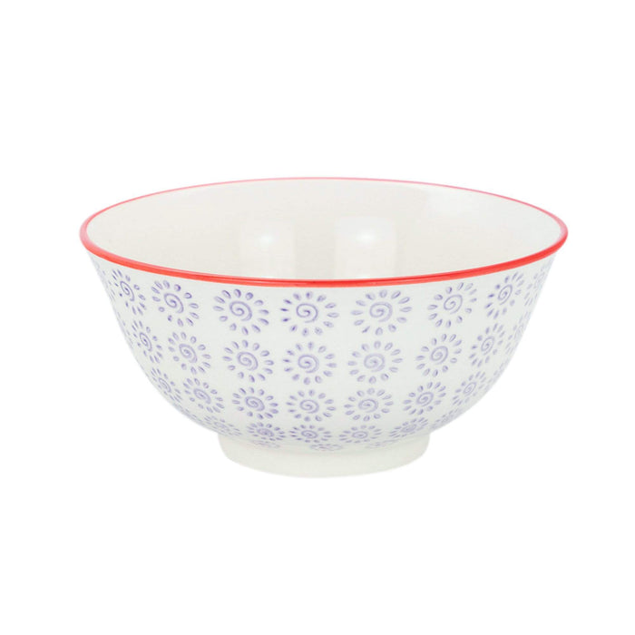 Purple 16cm Hand-Printed Stoneware Cereal Bowls - Pack of 6