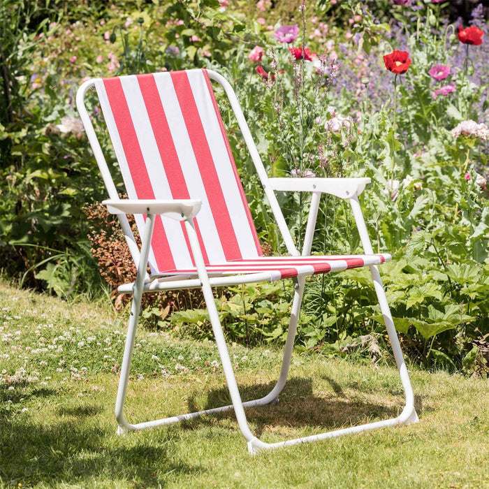 Red & White Folding Metal Beach Chairs - Pack of Two