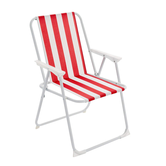 Red & White Folding Metal Beach Chairs - Pack of Two