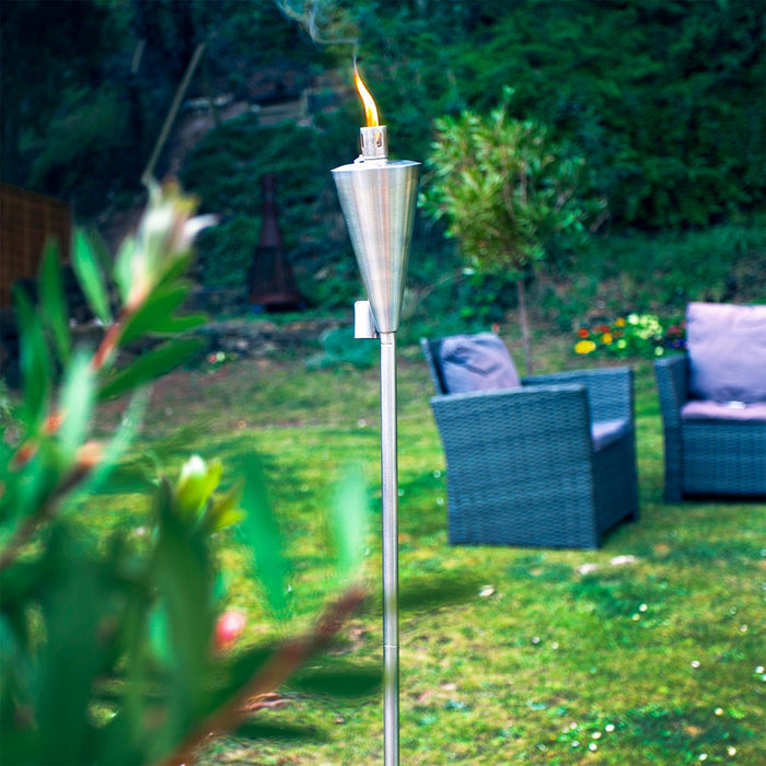 Silver 1.46m Stainless Steel Cone Garden Torches - Pack of 2