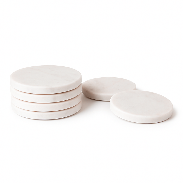 White Round Marble Coasters - Pack of 6