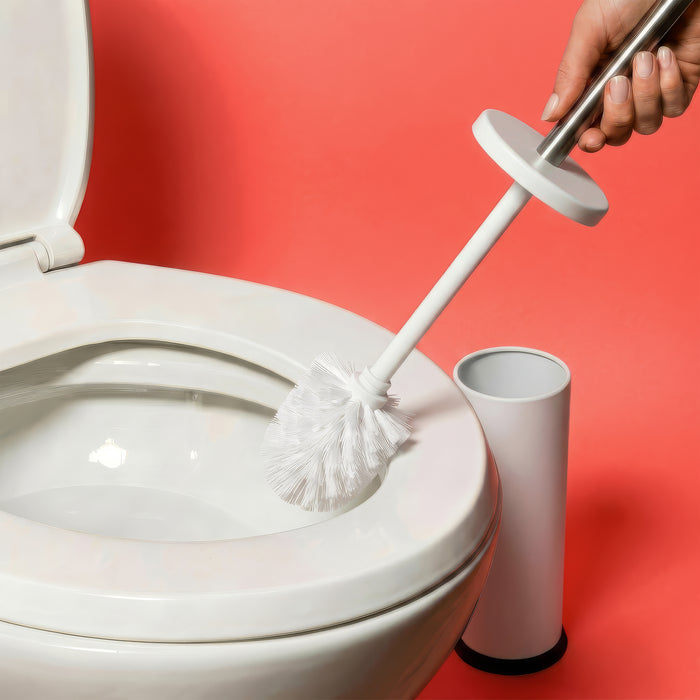 White Round Stainless Steel Toilet Brush & Holder